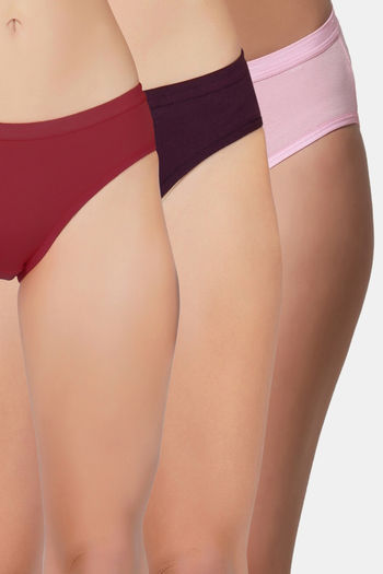 Buy Bleeding Heart Medium Rise Full Coverage Bikini Panty (Pack of 3) - Multicolor